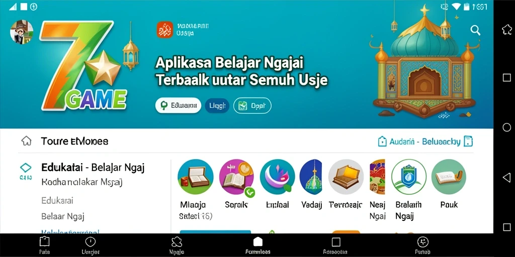 Tampilan antarmuka aplikasi 7GAME untuk Belajar Ngaji yang interaktif.