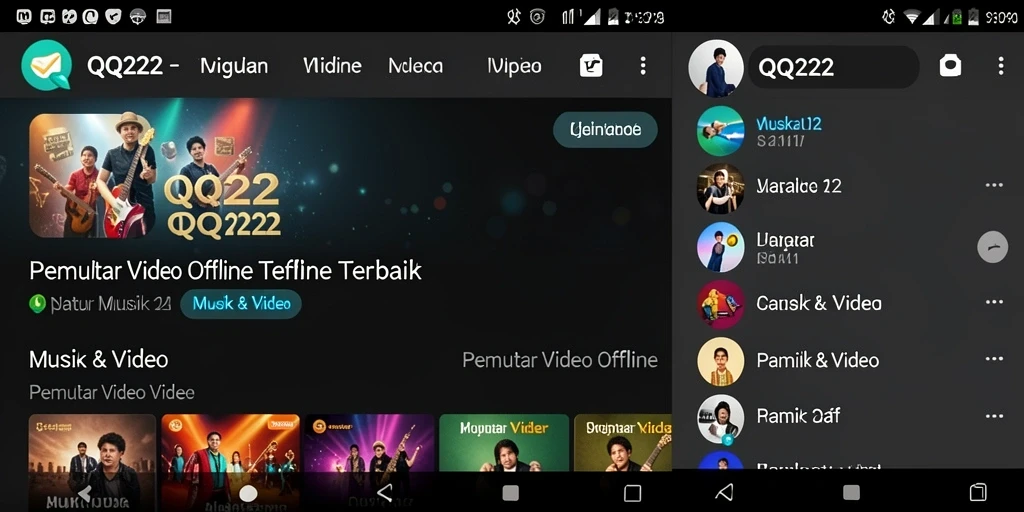Tampilan antarmuka utama QQ222 untuk Pemutar Video Offline.
